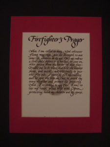 calligraphy, lettering, firefighter prayer